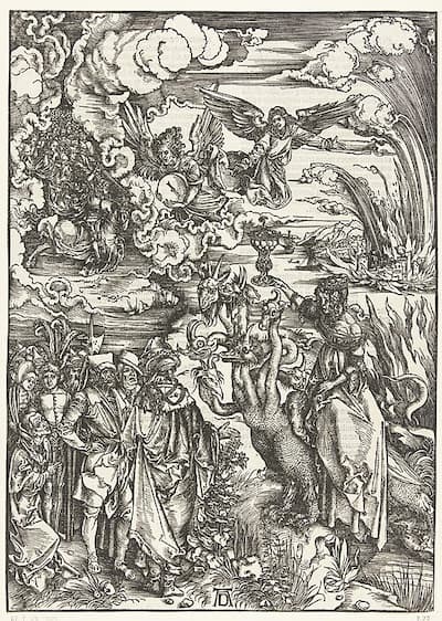 Verurteilung der Hure: Die Hure Babylon auf dem scharlachroten Tier (Dürer)