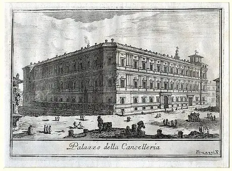 Apostolisches Richteramt Teil 1: Stich von Piranesi - Palazzo della Cancelleria, 1770
