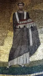 Hat Papst Honorius im Glauben geirrt: Honorius I. (Mosaik aus Sant’Agnese fuori le mura, Mitte 7. Jahrhundert)